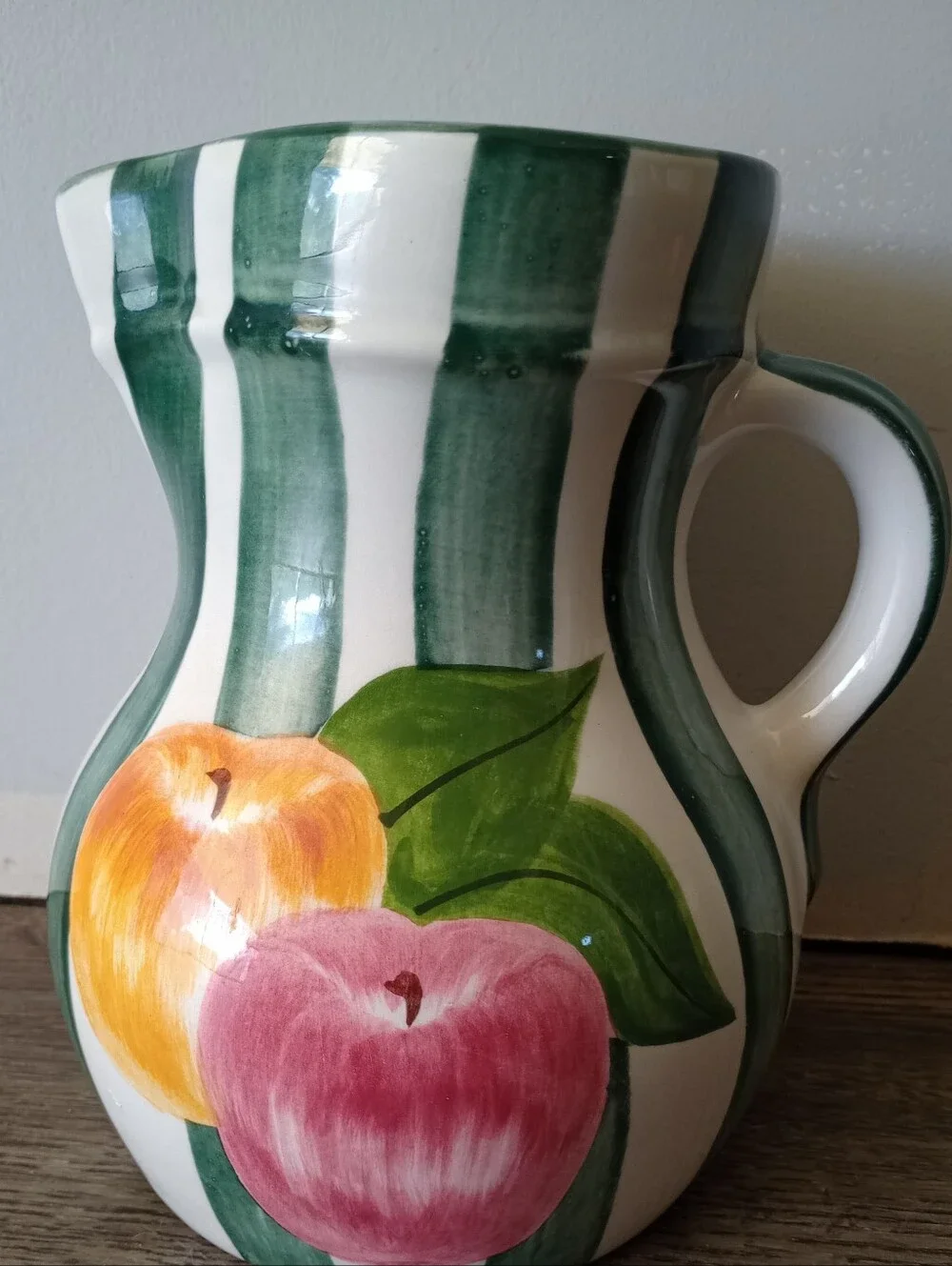 Vintage Pitcher With Apple Design Pottery Pitcher